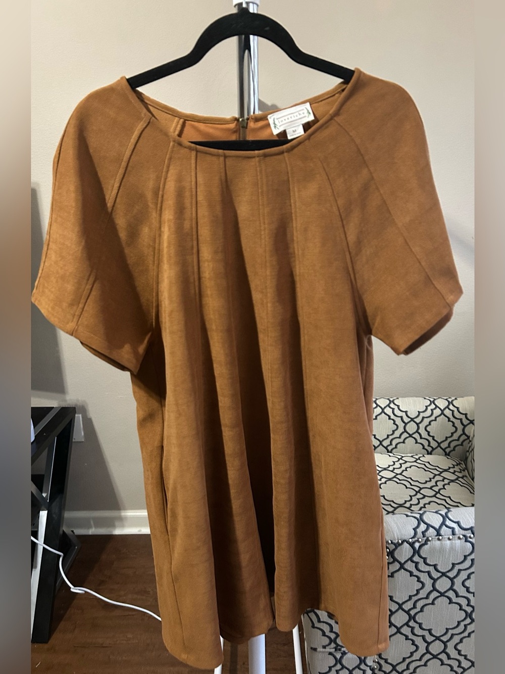 Love Riche Mini Dress in Caramel Brown Faux Suede